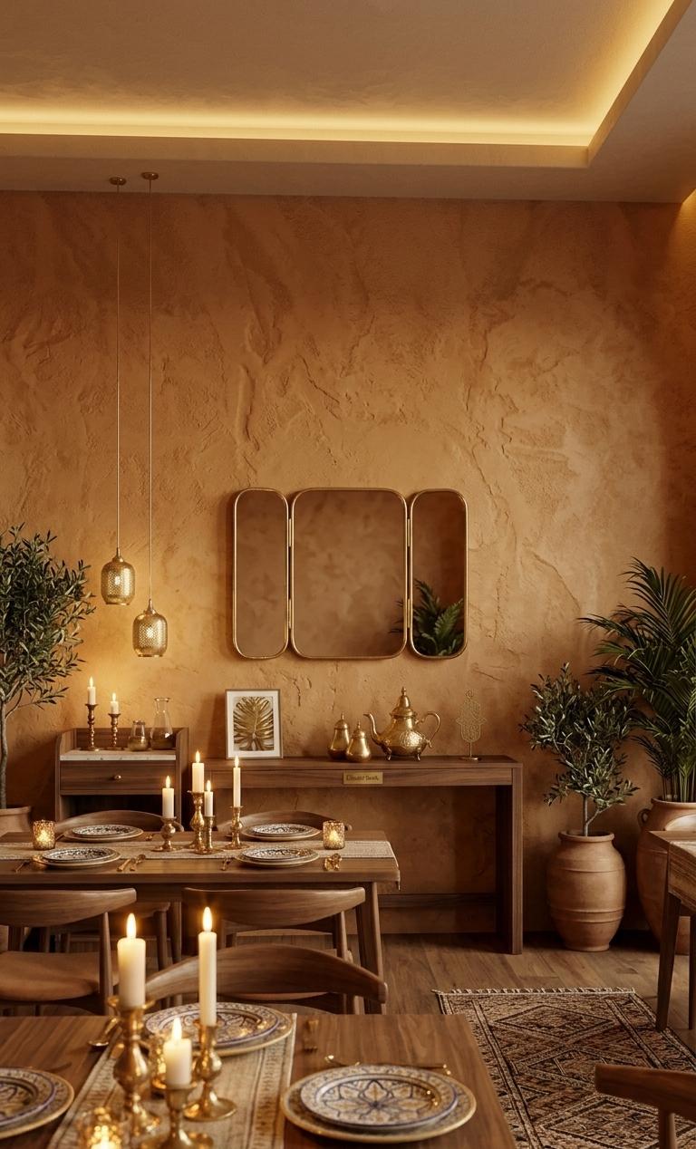 Handmade Moroccan Tri-Fold Mirror with Gold Frame - Luxury Home Decor