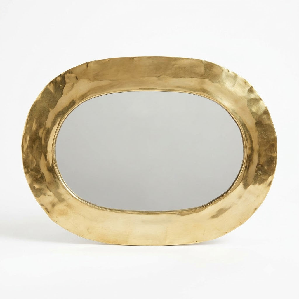 Mini Moroccan oval brass mirror, 10 cm, polished yellow brass — product view