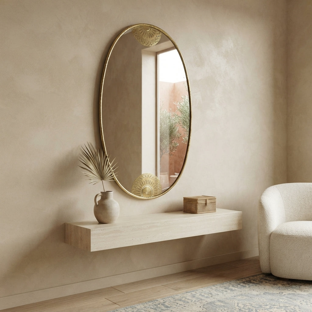 Moroccan Engraved Oval Brass Mirror 120 × 60 cm | Chabichi