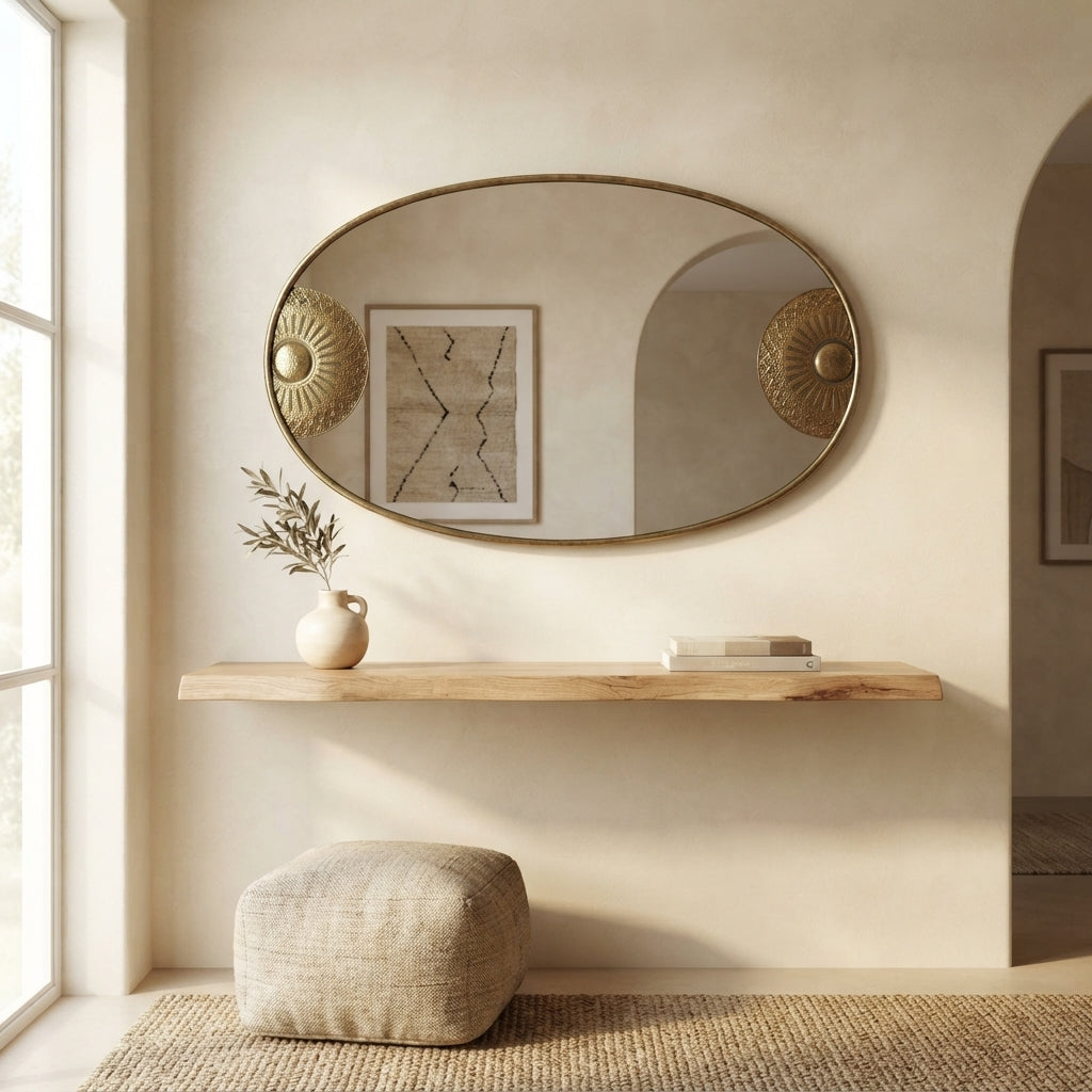 Moroccan Engraved Oval Brass Mirror 120 × 60 cm | Chabichi
