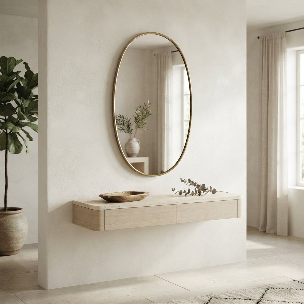 Moroccan Engraved Oval Brass Mirror 120 × 60 cm | Chabichi
