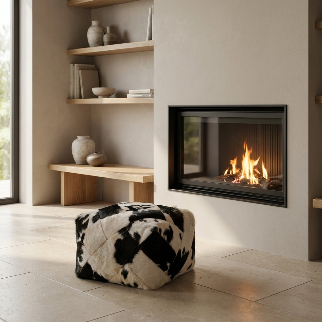 Handmade Cowhide Leather Pouf