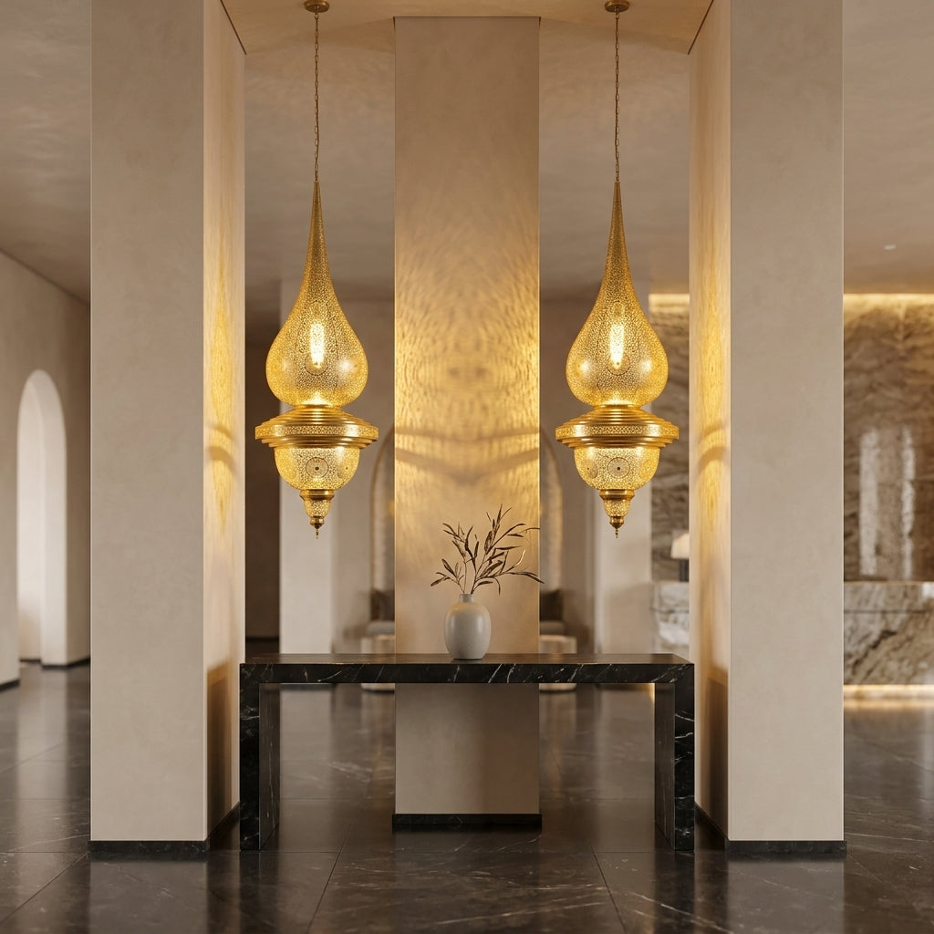 Moroccan perforated brass pendant chandelier 100 cm by Chabichi – image 10
