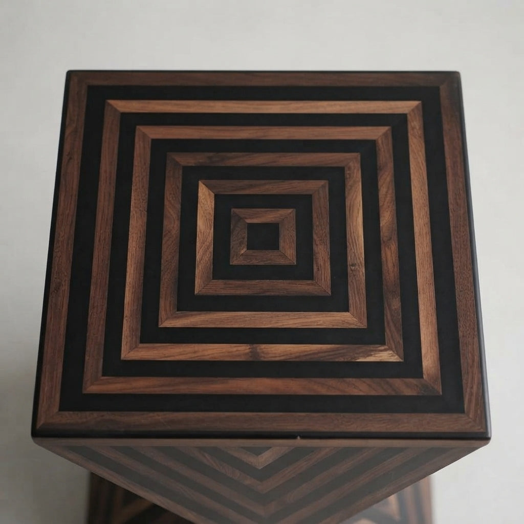 Moroccan Walnut & Black Resin Hourglass Side Table | 40 × 40 × 50 cm