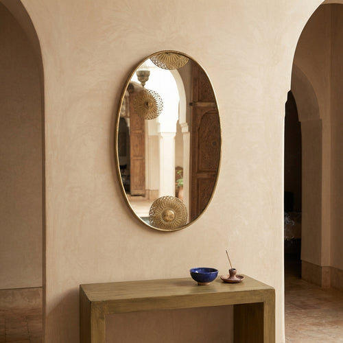 Moroccan Engraved Oval Brass Mirror 120 × 60 cm | Chabichi