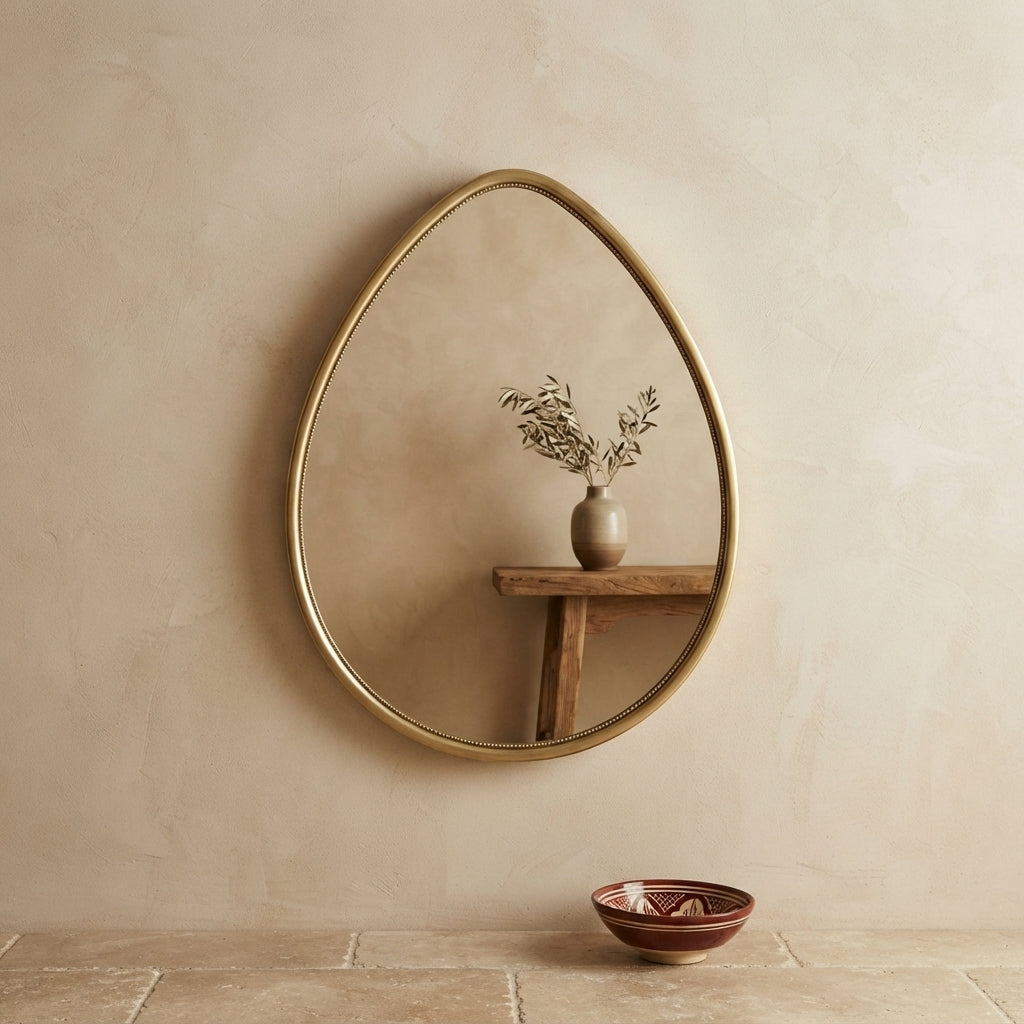 Moroccan Large Brass Egg Mirror