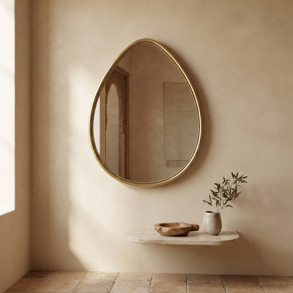 Moroccan Large Brass Egg Mirror