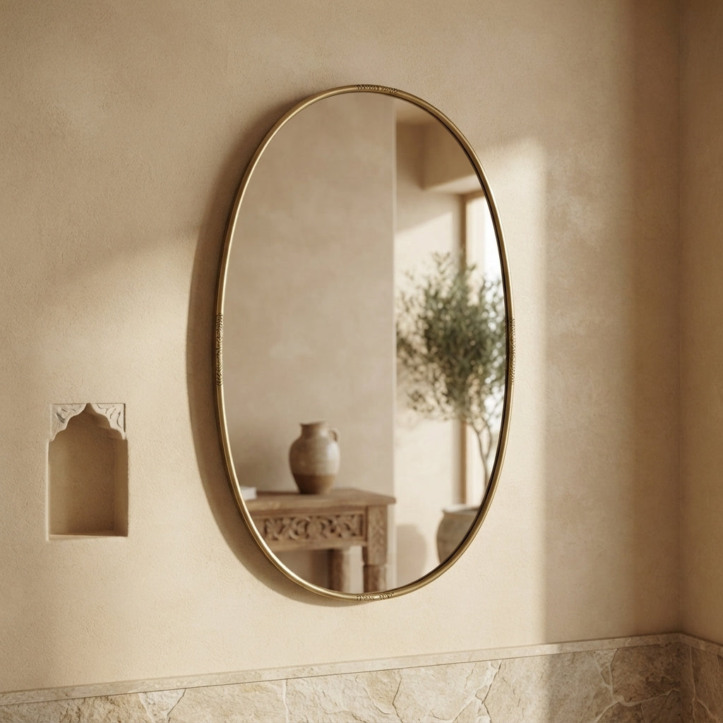 Moroccan Engraved Oval Brass Mirror 120 × 60 cm | Chabichi