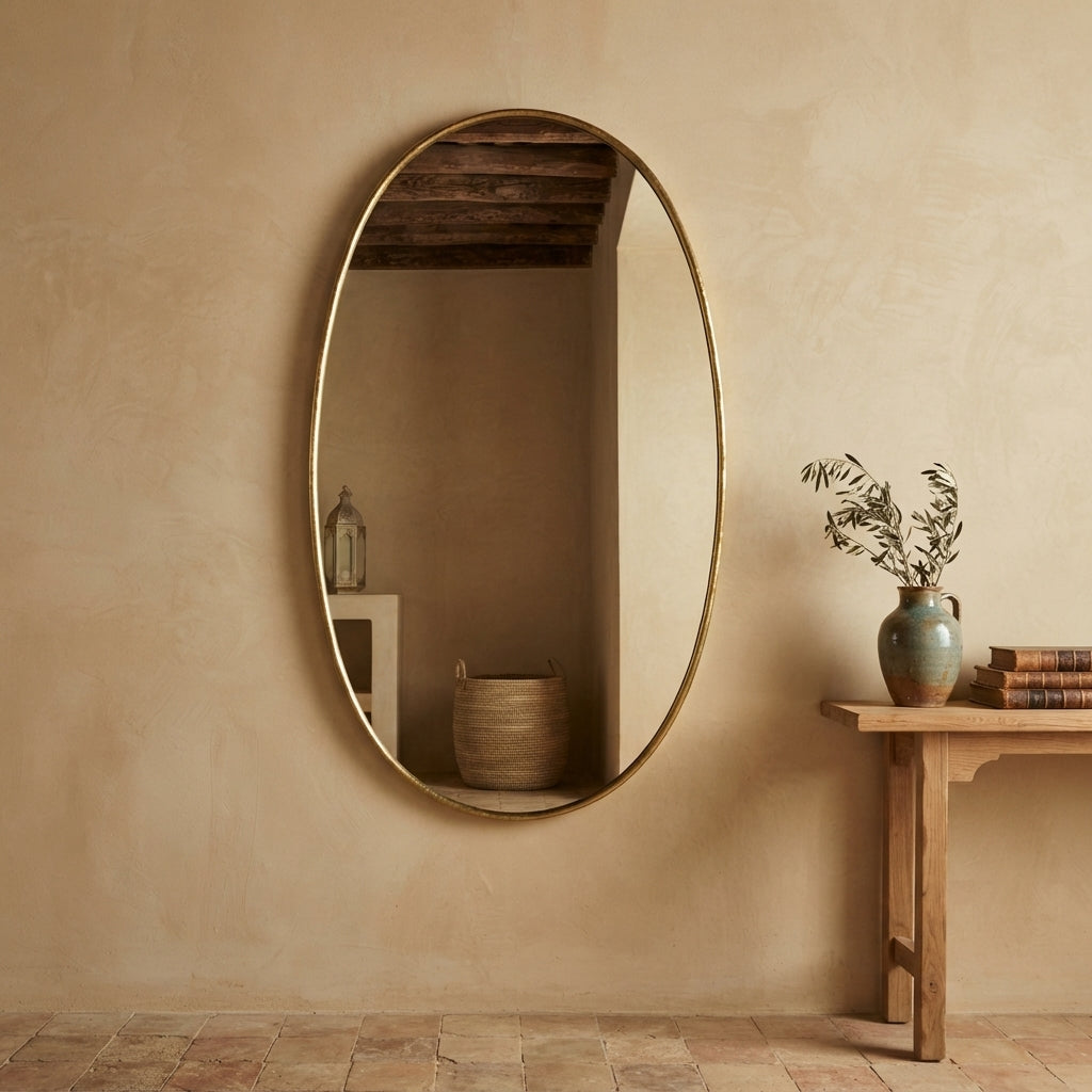 Moroccan Engraved Oval Brass Mirror 120 × 60 cm | Chabichi