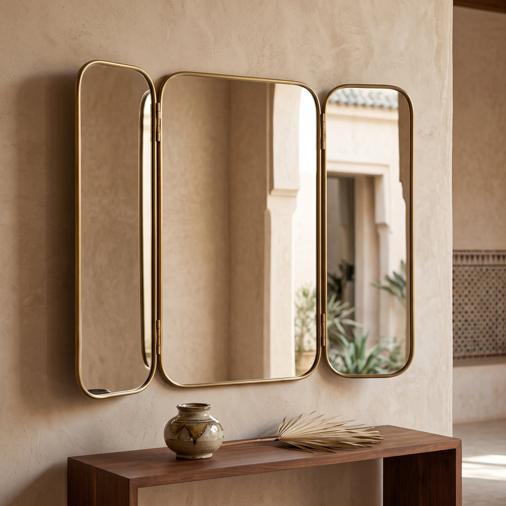 Moroccan Trifold Brass Mirror 70 × 75 cm | Chabichi