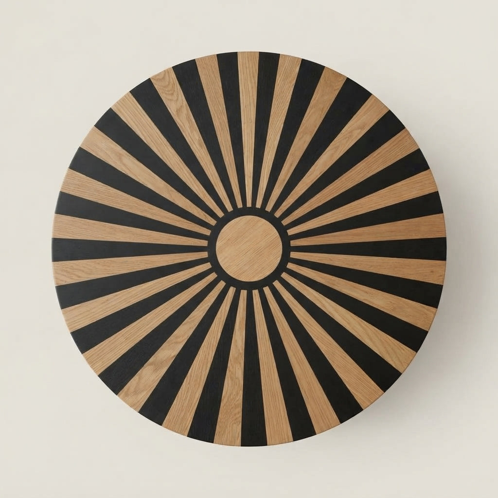 Moroccan Oak & Black Resin Drum Side Table | 40 × 50 cm