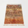 Handcrafted Moroccan Wool Rug, Warm Sunset Orange & Terracotta Diamond Motif Area Rug 165x122cm / 5.4x4.0ft, Small Berber Accent Rug