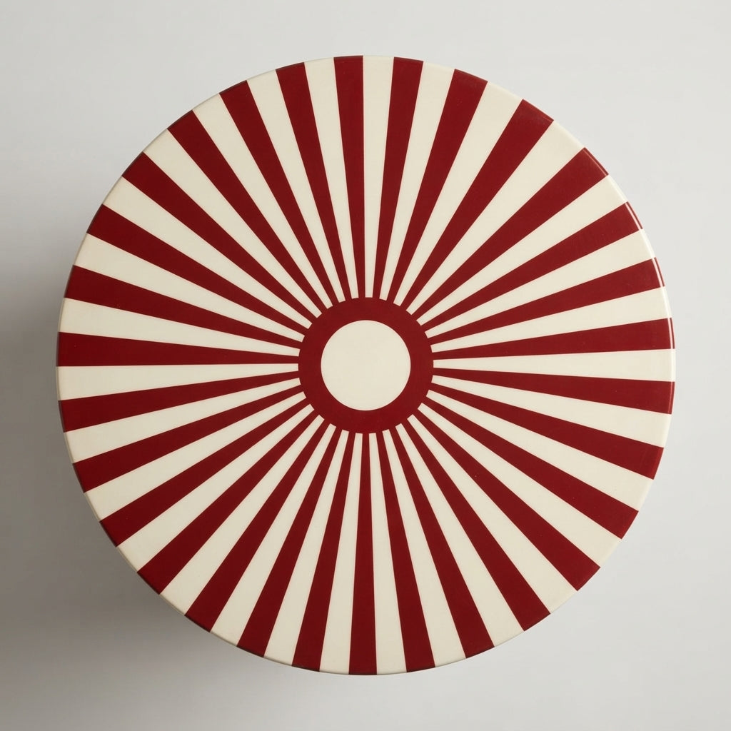 Moroccan Red Wood & Cream Resin Drum Side Table | 40 × 50 cm