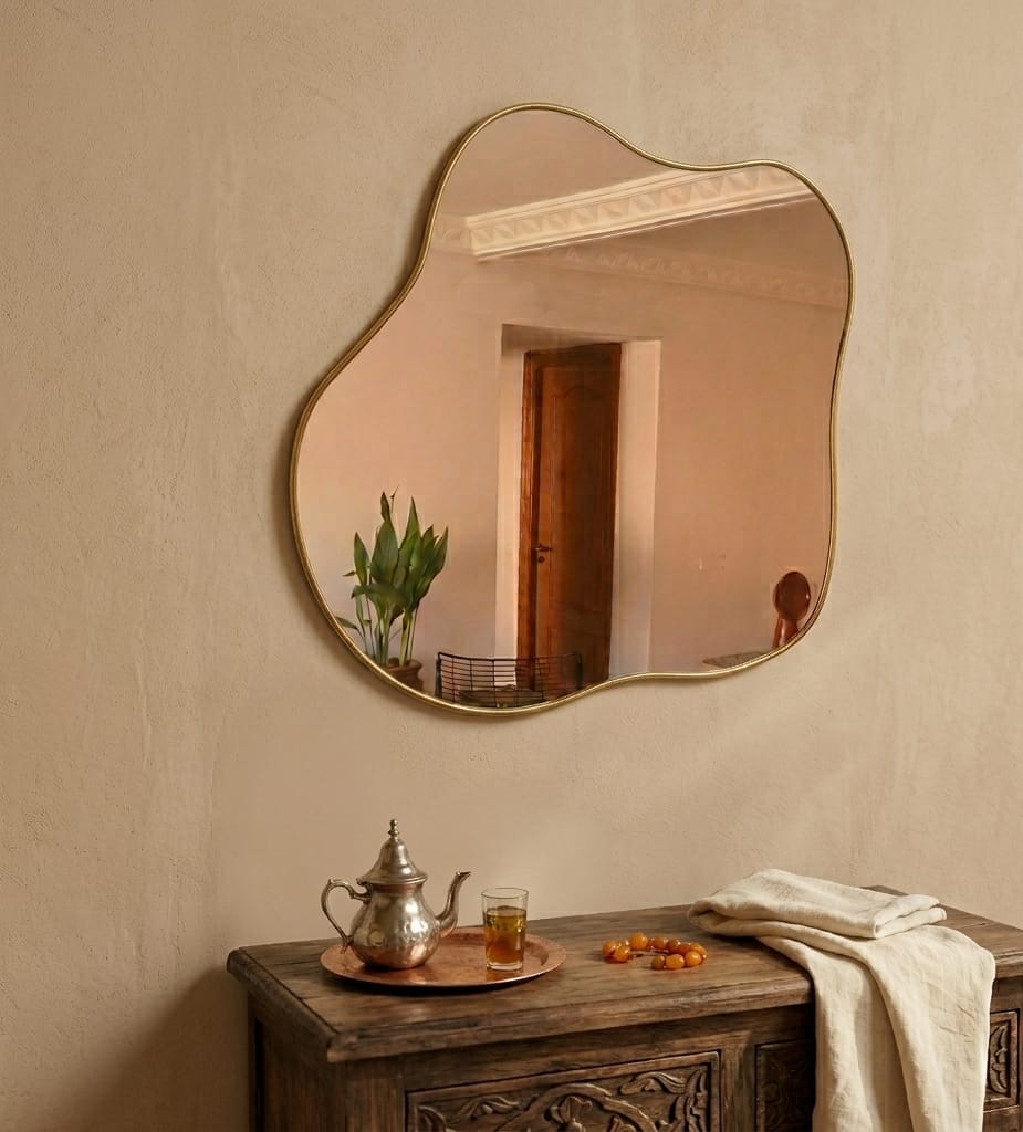 Ripple Organic Wall Mirror  Brushed Antique Gold Frame — 80 × 70 cm