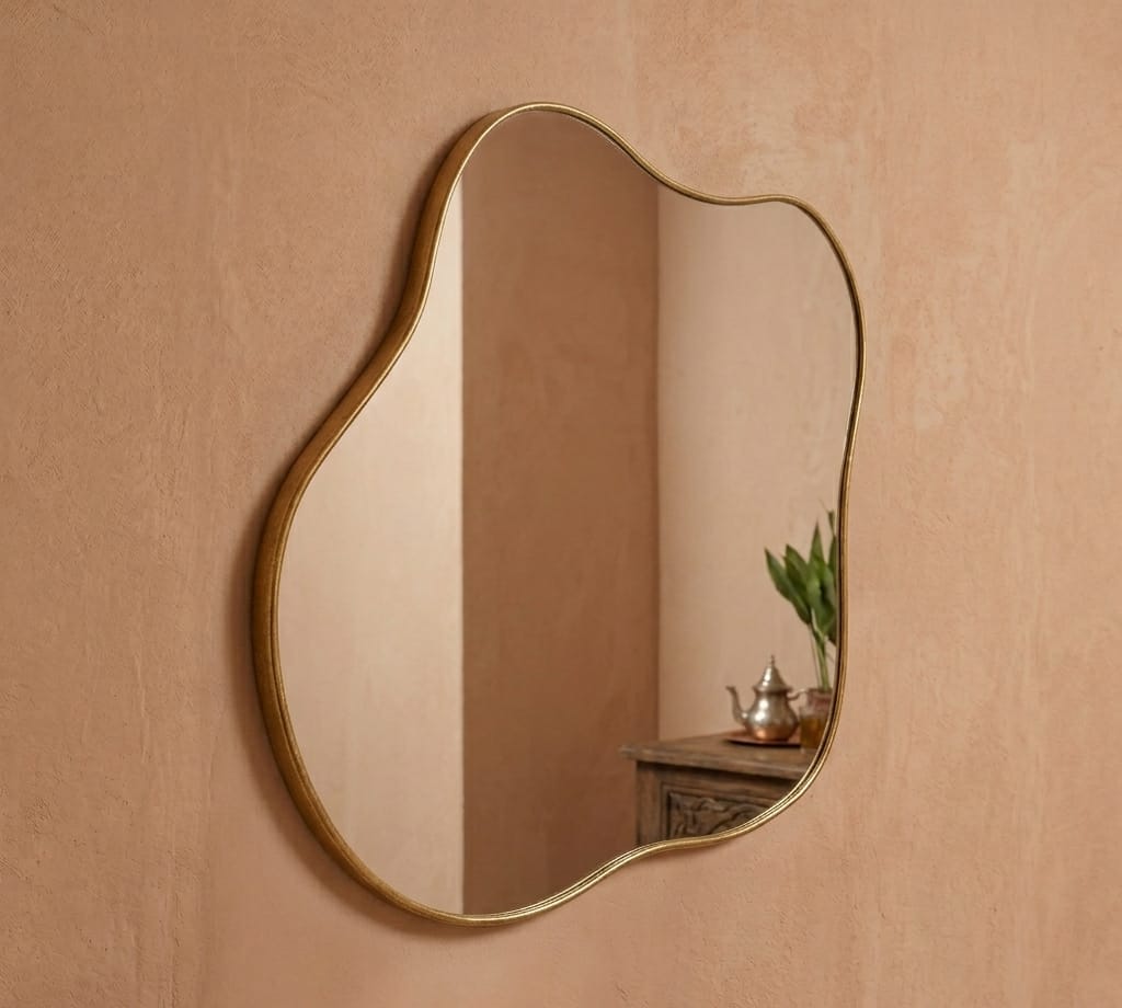Ripple Organic Wall Mirror  Brushed Antique Gold Frame — 80 × 70 cm
