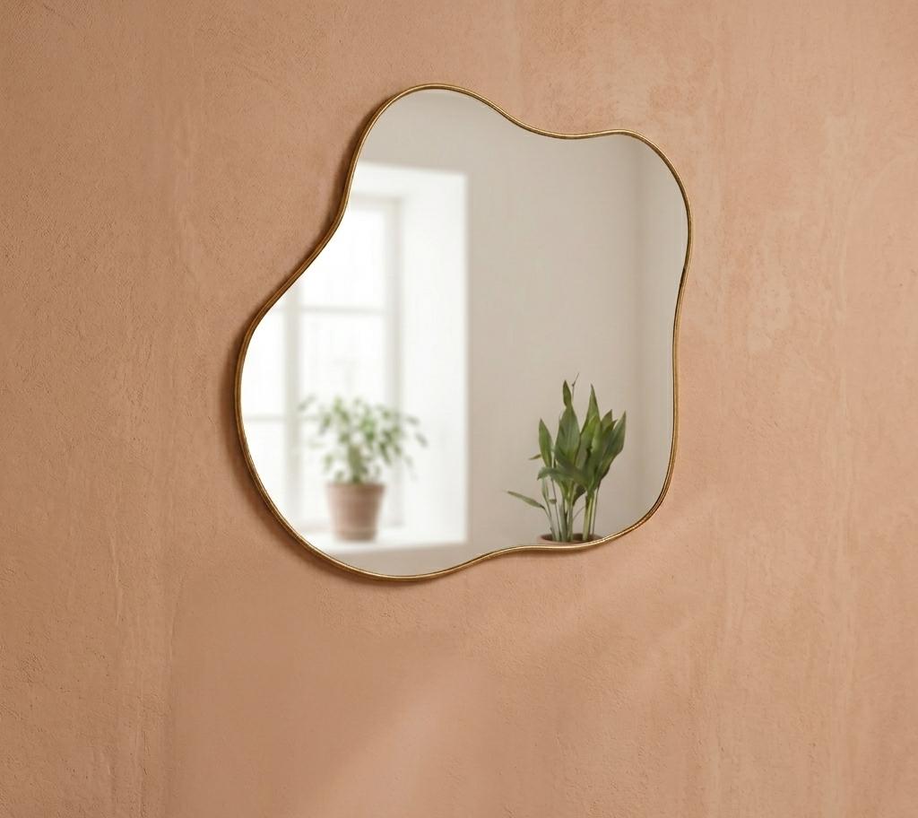 Ripple Organic Wall Mirror  Brushed Antique Gold Frame — 80 × 70 cm