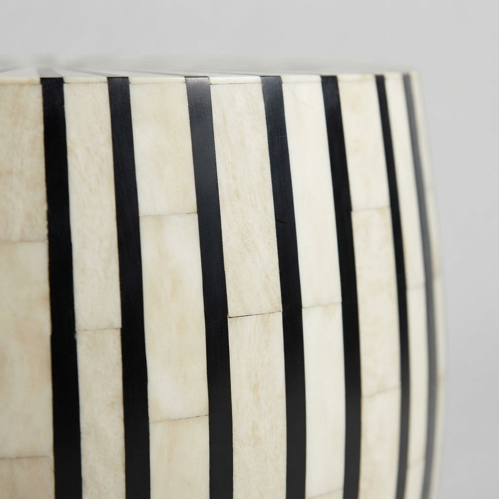 Moroccan Yellow Wood & Cream Resin Drum Side Table | 40 × 50 cm