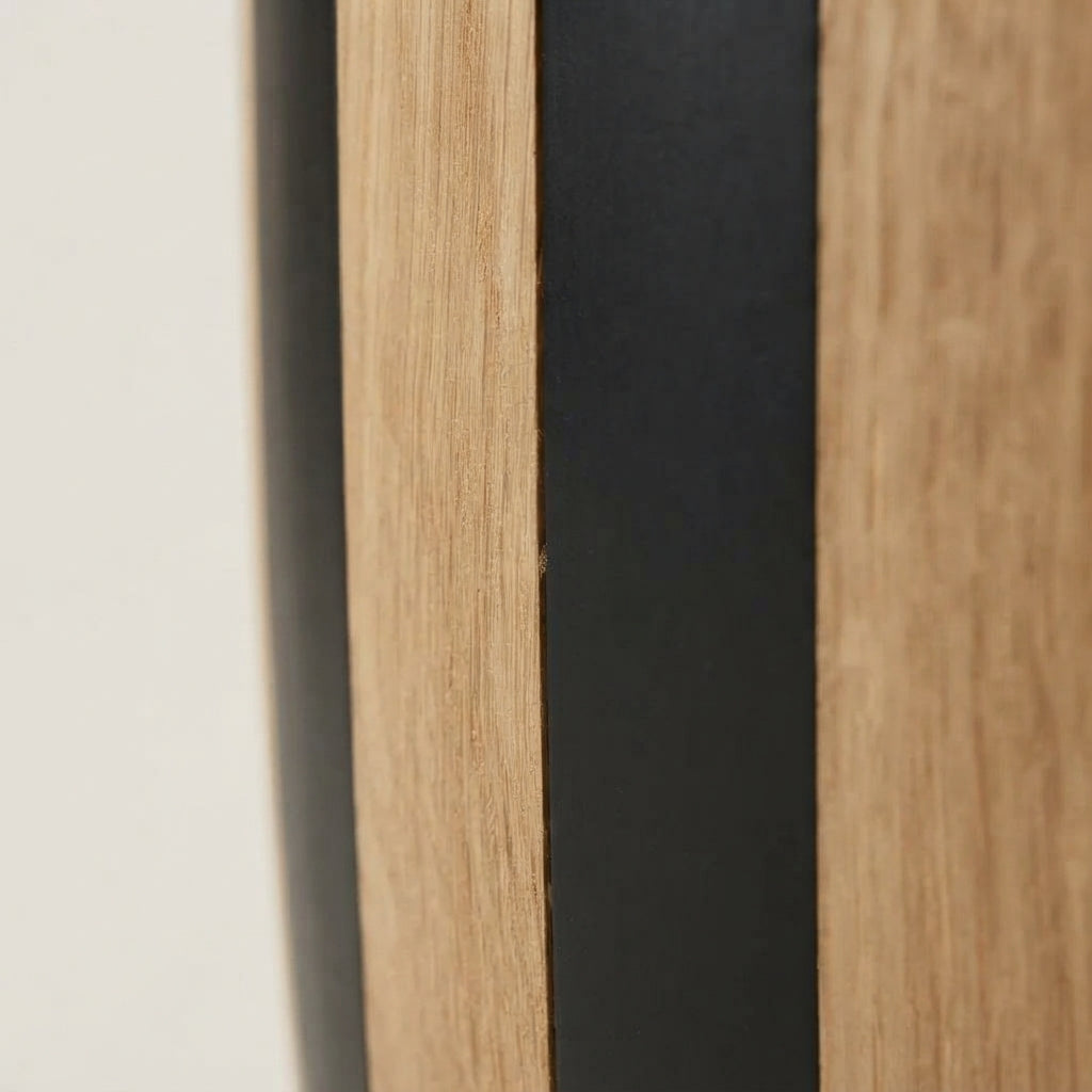 Moroccan Oak & Black Resin Drum Side Table | 40 × 50 cm