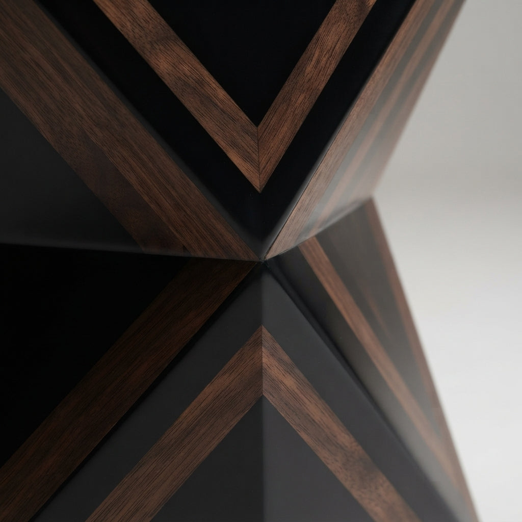 Moroccan Walnut & Black Resin Hourglass Side Table | 40 × 40 × 50 cm