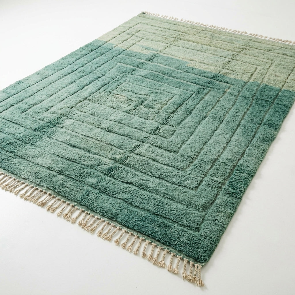 Extra-Large Moroccan Carved Wool Rug — Sage & Emerald, 415 × 315 cm