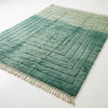 Extra-Large Moroccan Carved Wool Rug — Sage & Emerald, 415 × 315 cm