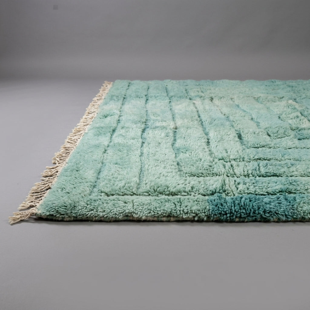Extra-Large Moroccan Carved Wool Rug — Sage & Emerald, 415 × 315 cm