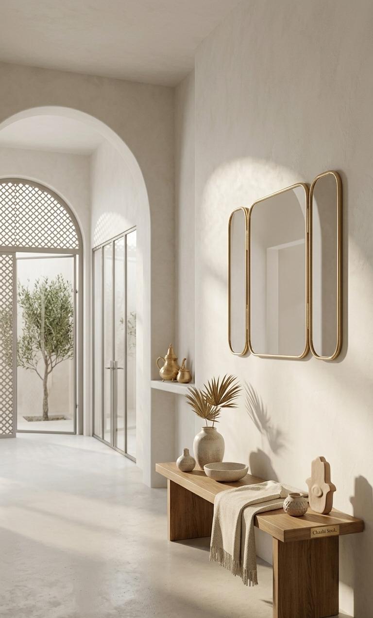 Handmade Moroccan Tri-Fold Mirror with Gold Frame - Luxury Home Decor