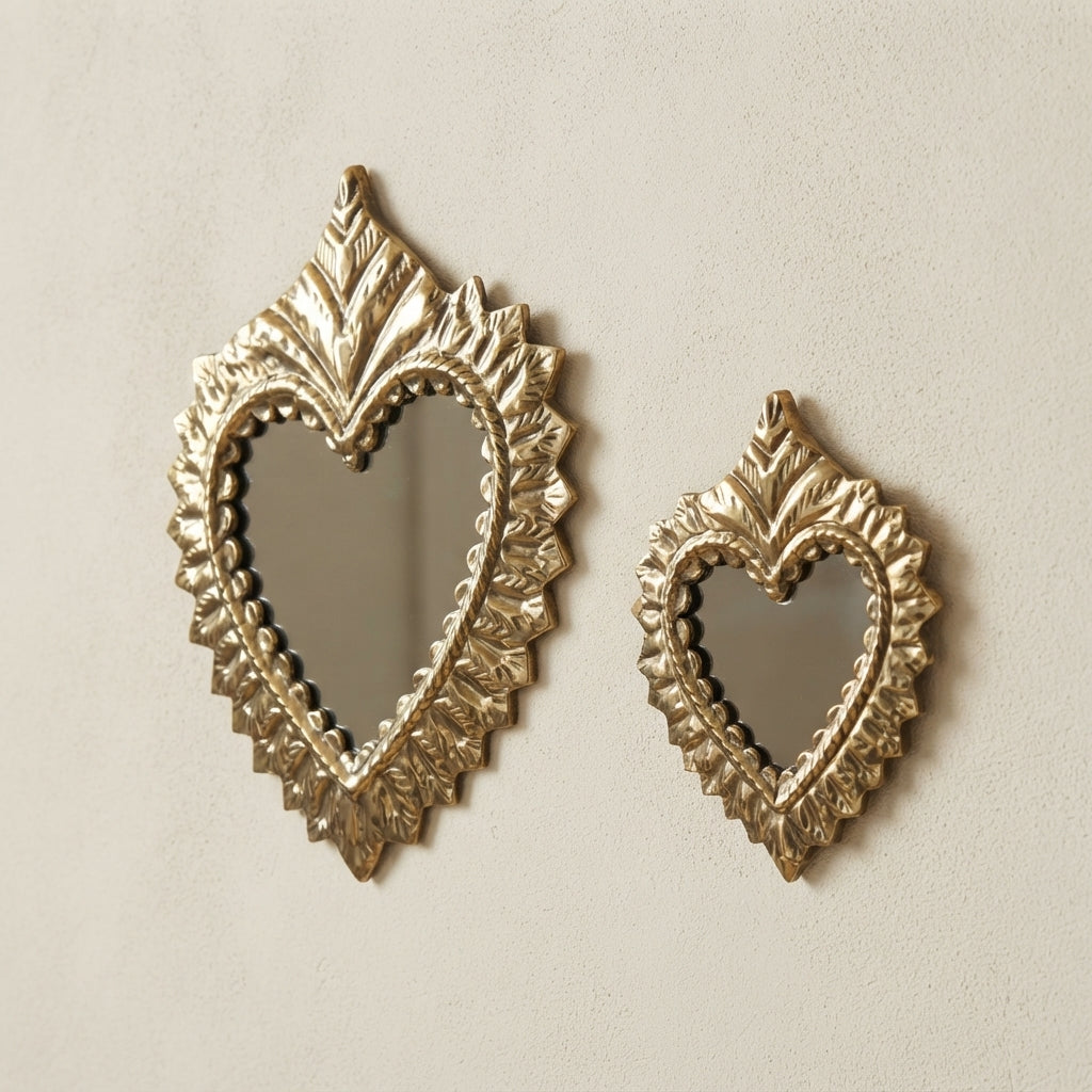 Moroccan Ex-Voto Mirror | Handmade Brass Heart Wall Mirror