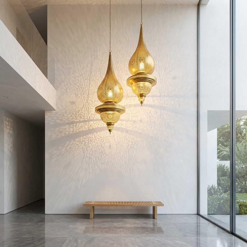 Moroccan perforated brass pendant chandelier 100 cm by Chabichi – image 6