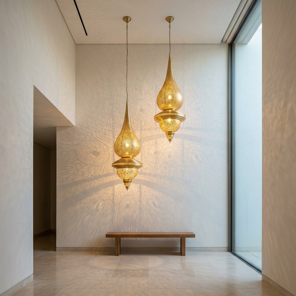 Moroccan perforated brass pendant chandelier 100 cm by Chabichi – image 9