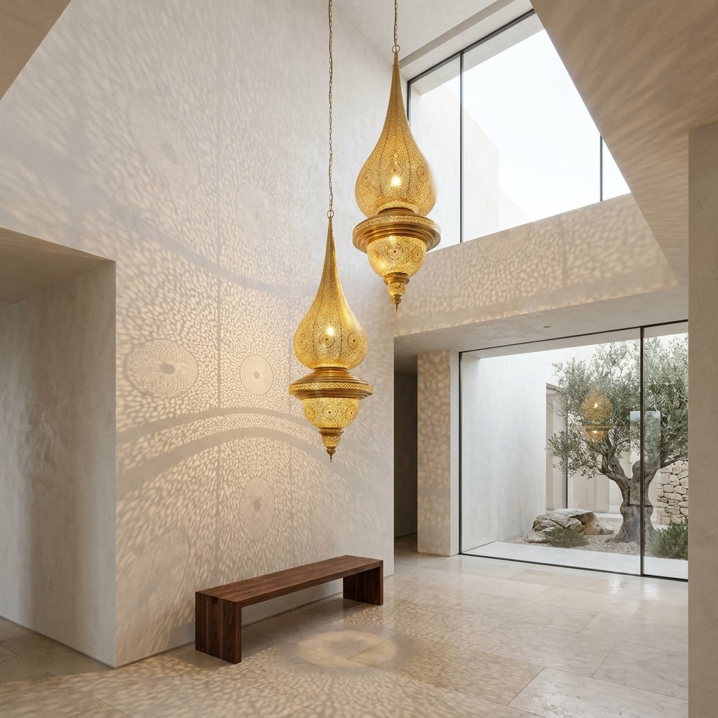 Moroccan perforated brass pendant chandelier 100 cm by Chabichi – image 7