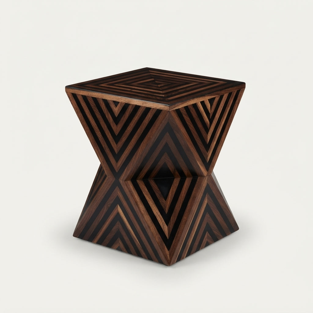 Moroccan Walnut & Black Resin Hourglass Side Table | 40 × 40 × 50 cm