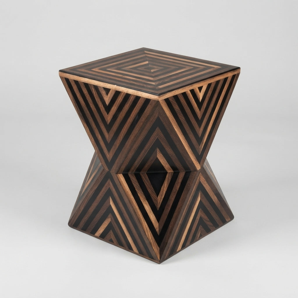 Moroccan Walnut & Black Resin Hourglass Side Table | 40 × 40 × 50 cm