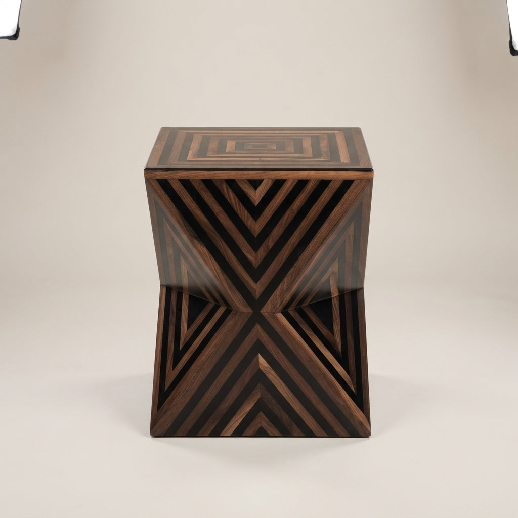 Moroccan Walnut & Black Resin Hourglass Side Table | 40 × 40 × 50 cm
