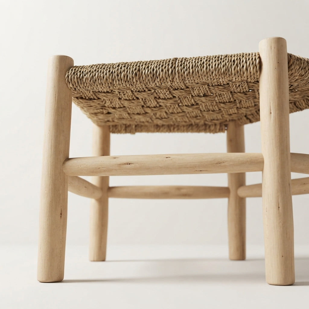 Handwoven Moroccan Palm Fiber Bench