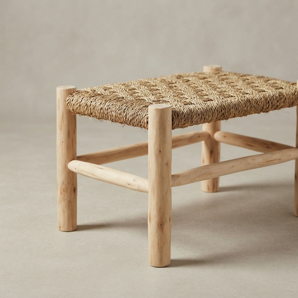 Handwoven Moroccan Palm Fiber Bench