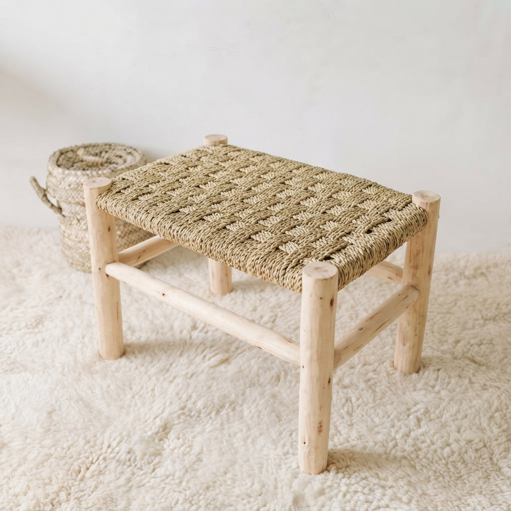 Handwoven Moroccan Palm Fiber Bench