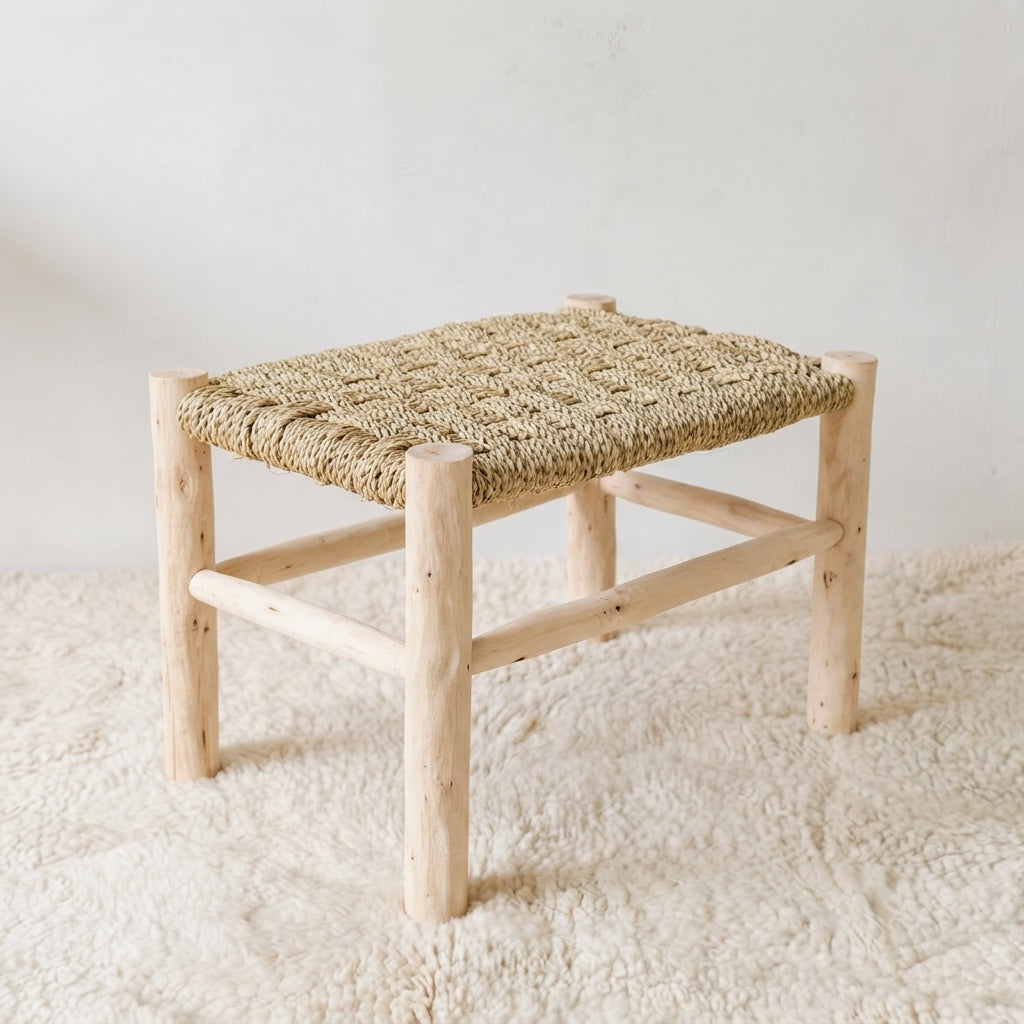 Handwoven Moroccan Palm Fiber Bench