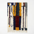 Handwoven Moroccan Abstract Wool Rug — Navy & Mustard, 283 × 180 cm