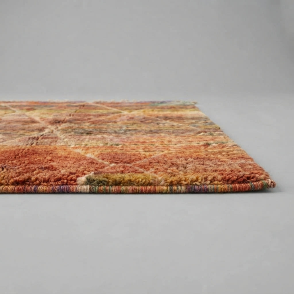 Handcrafted Moroccan Wool Rug, Warm Sunset Orange & Terracotta Diamond Motif Area Rug 165x122cm / 5.4x4.0ft, Small Berber Accent Rug