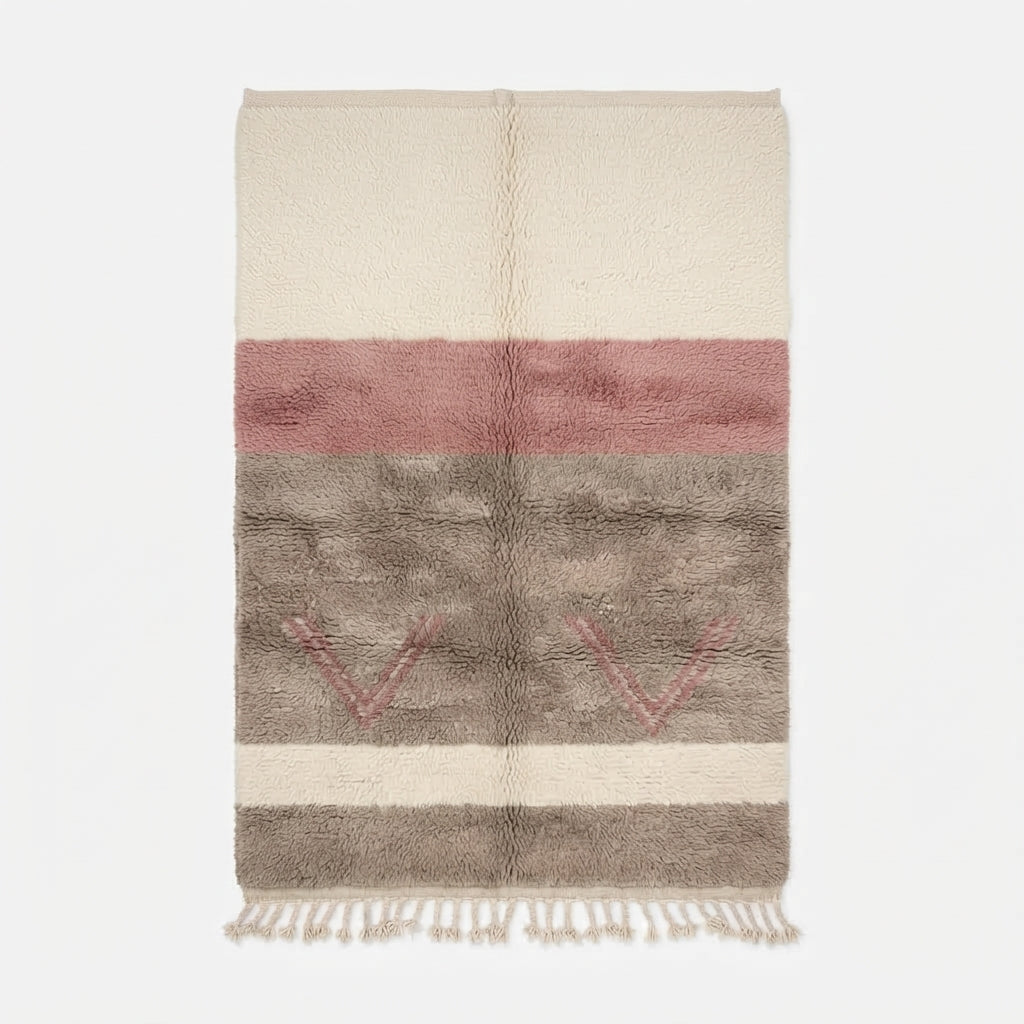 Handcrafted Moroccan Wool Rug, Dusty Rose & Grey Color Block, 161 x 110 cm