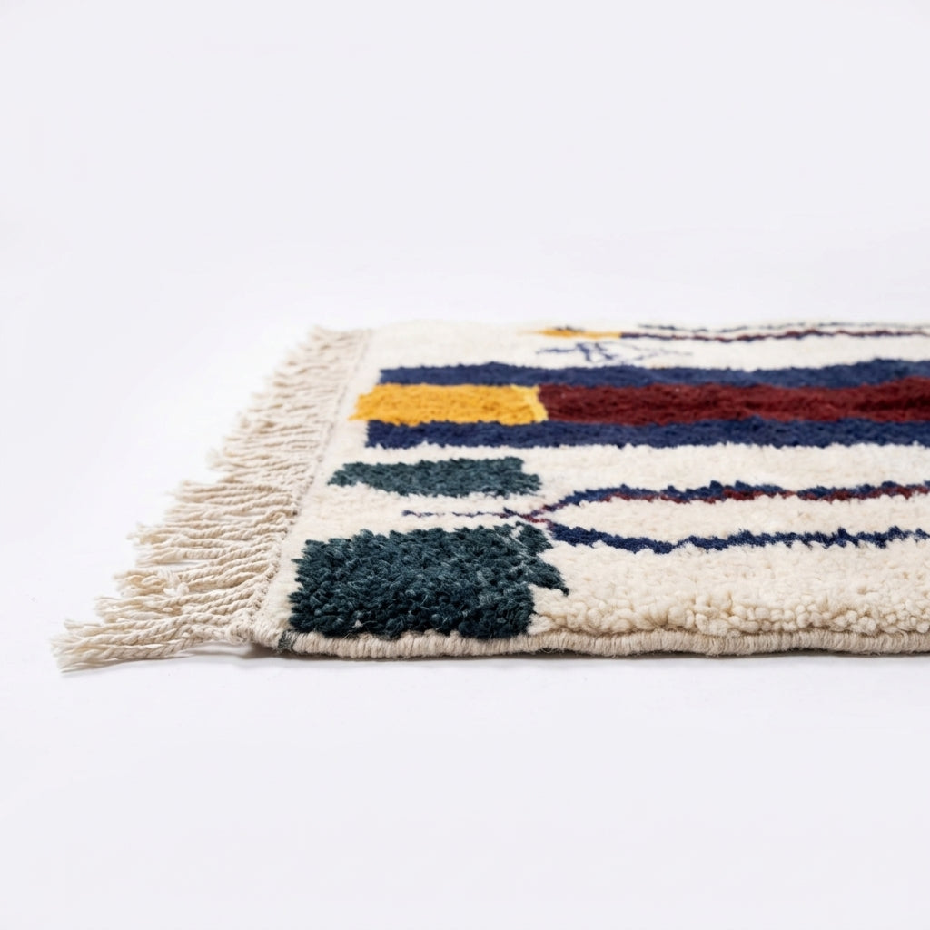 Handwoven Moroccan Abstract Wool Rug — Navy & Mustard, 283 × 180 cm