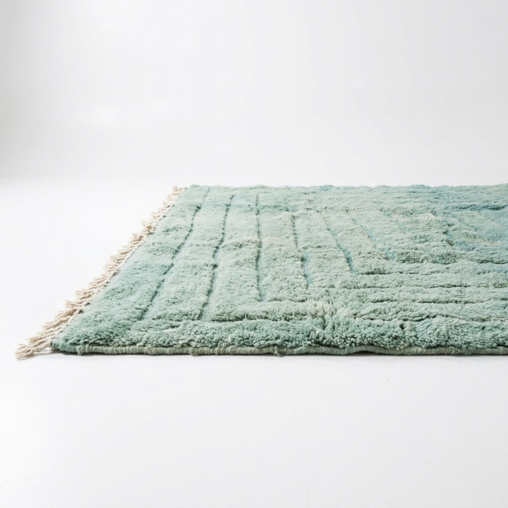Extra-Large Moroccan Carved Wool Rug — Sage & Emerald, 415 × 315 cm