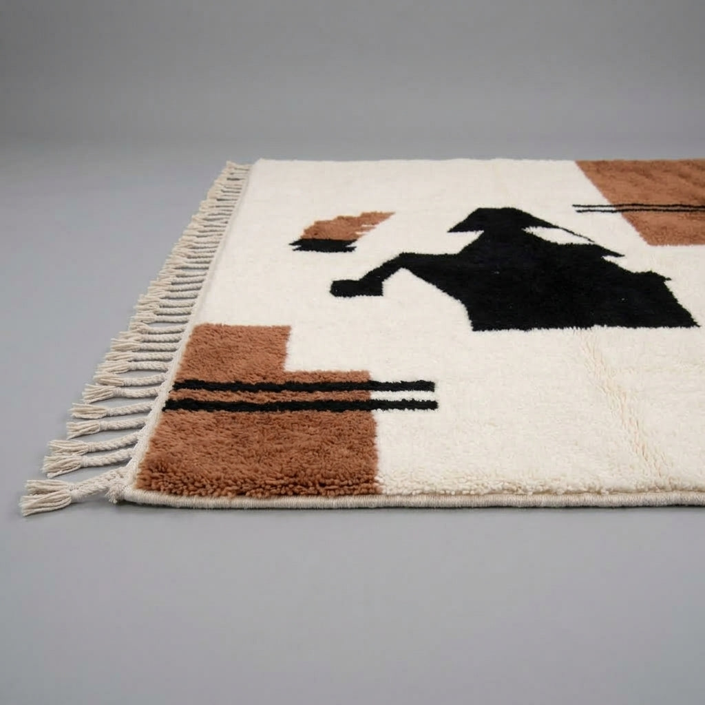 Handcrafted Abstract Moroccan Wool Rug, Terracotta Brown & Black Geometric Area Rug 300x270cm / 9.8x8.8ft, Luxury Large Berber Rug