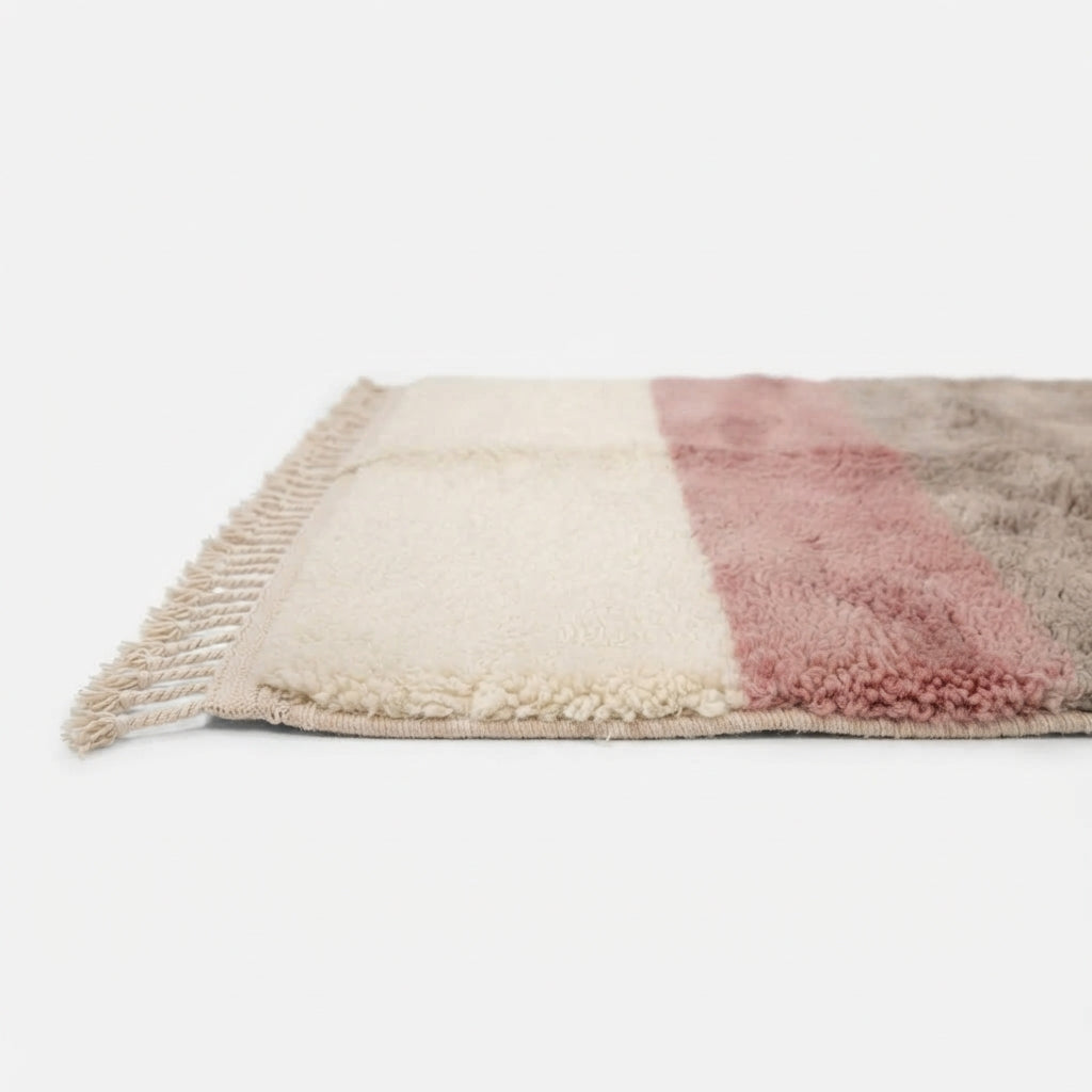 Handcrafted Moroccan Wool Rug, Dusty Rose & Grey Color Block, 161 x 110 cm