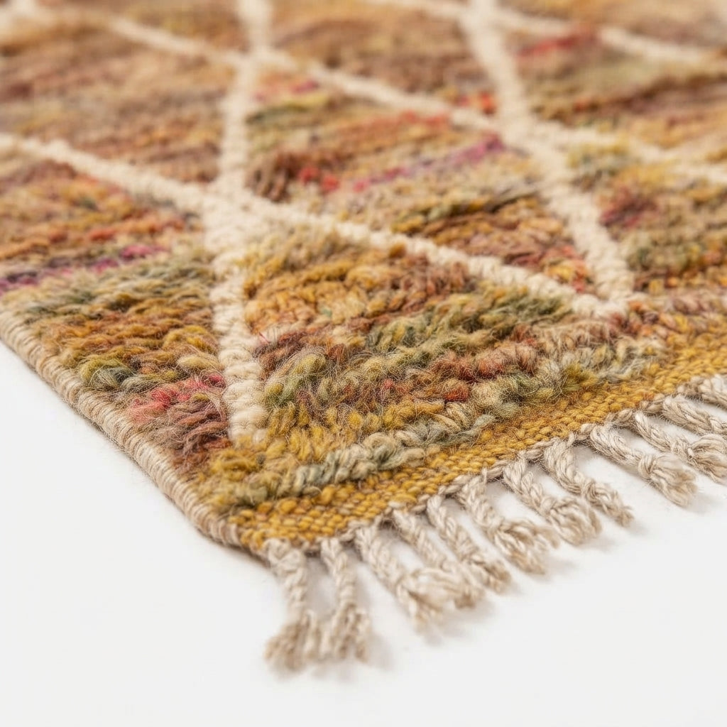 Handcrafted Vintage Moroccan Runner Rug, Colorful Azilal Wool Hallway Runner 355x105cm / 11.6x3.4ft, Berber Tiled Diamond Area Rug