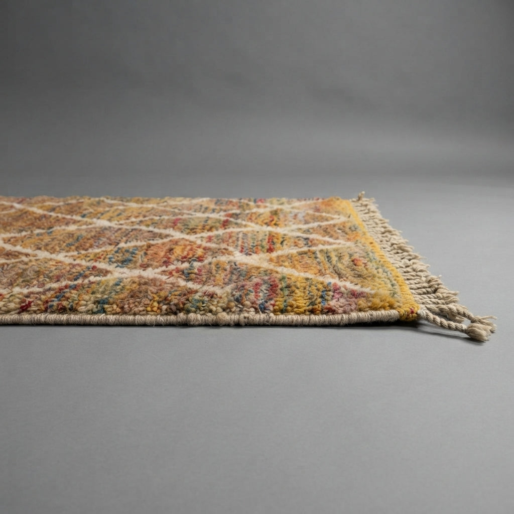 Handcrafted Vintage Moroccan Runner Rug, Colorful Azilal Wool Hallway Runner 355x105cm / 11.6x3.4ft, Berber Tiled Diamond Area Rug