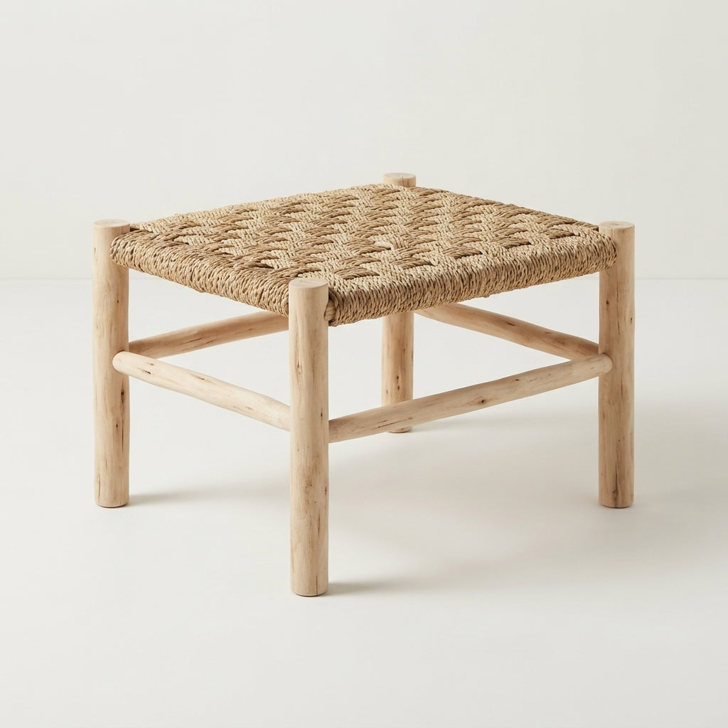 Handwoven Moroccan Palm Fiber Bench