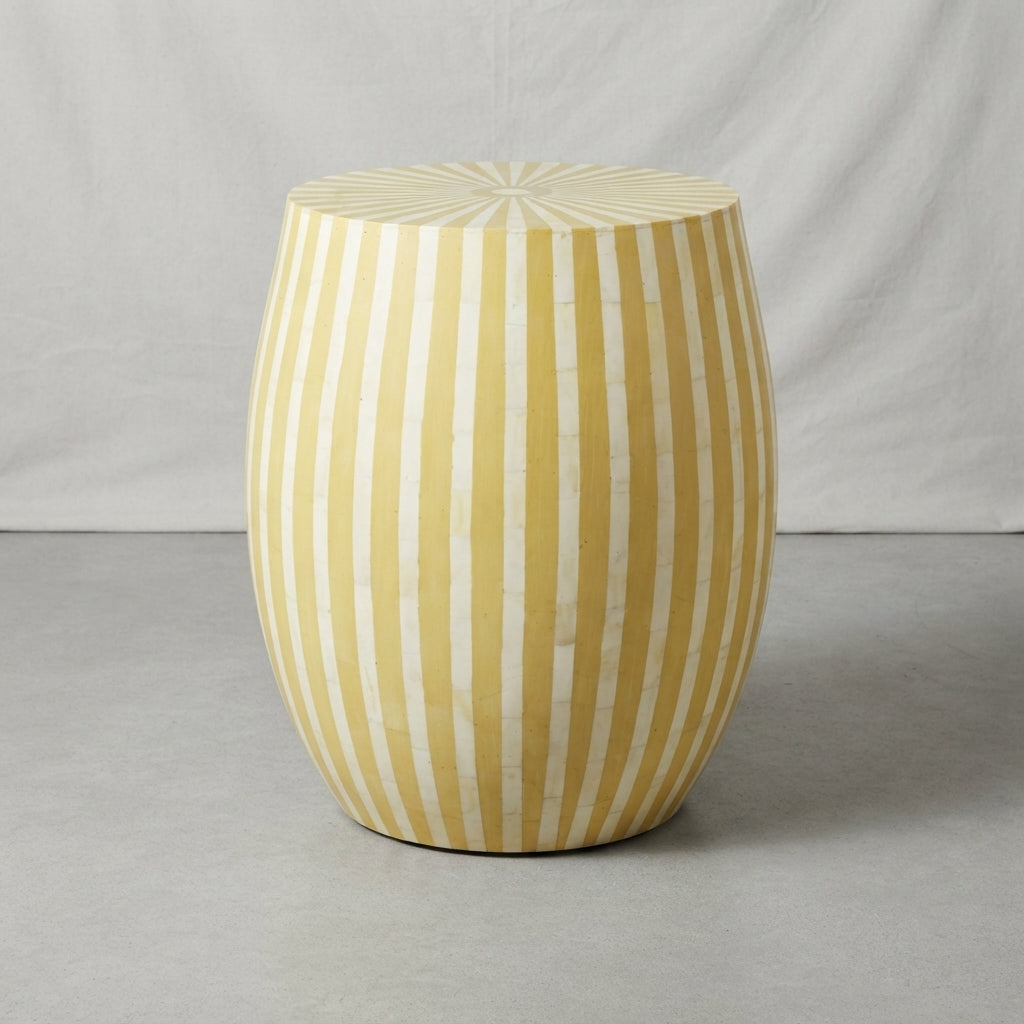 Moroccan Yellow & White Resin Inlay Side Table | 40 × 50 cm