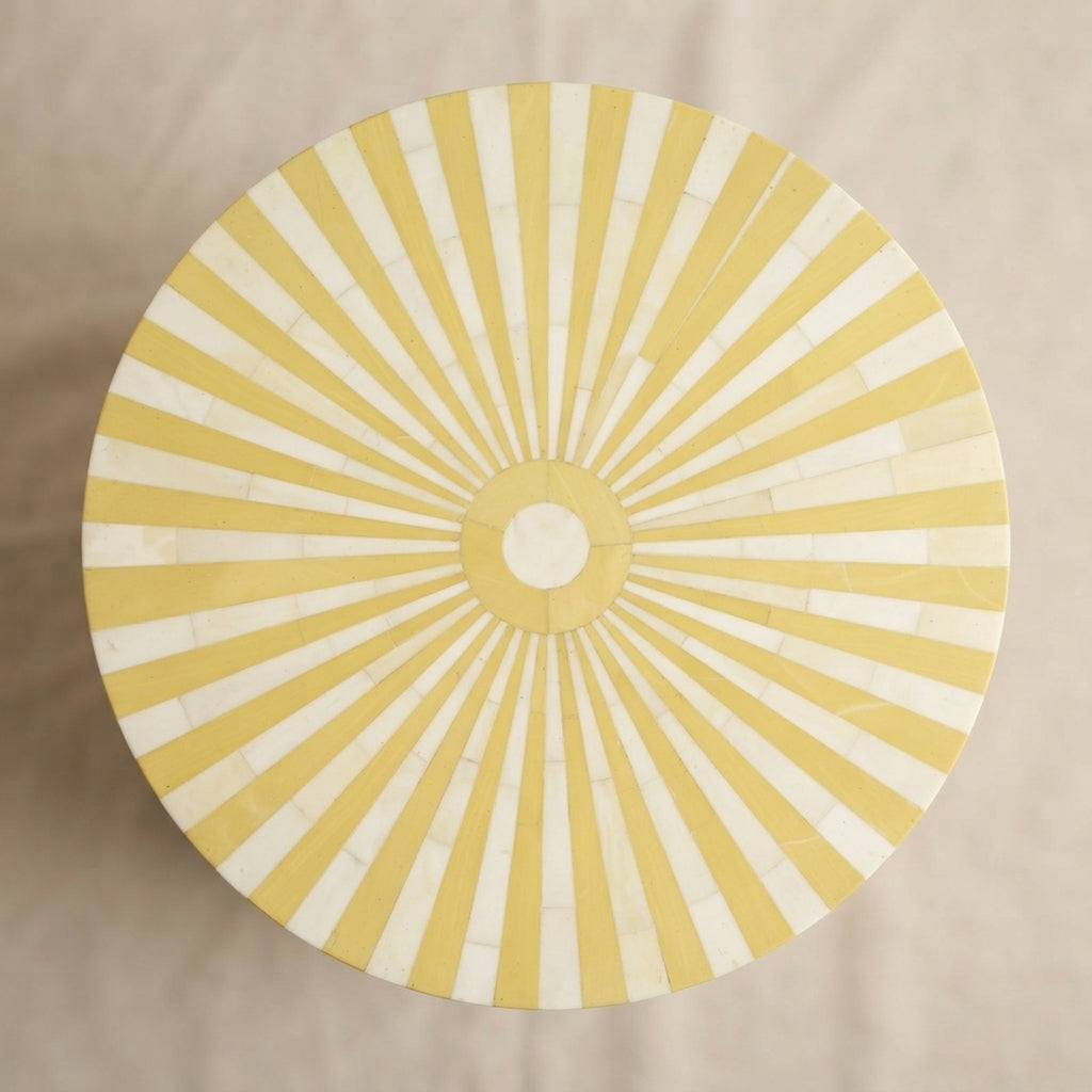 Moroccan Yellow & White Resin Inlay Side Table | 40 × 50 cm